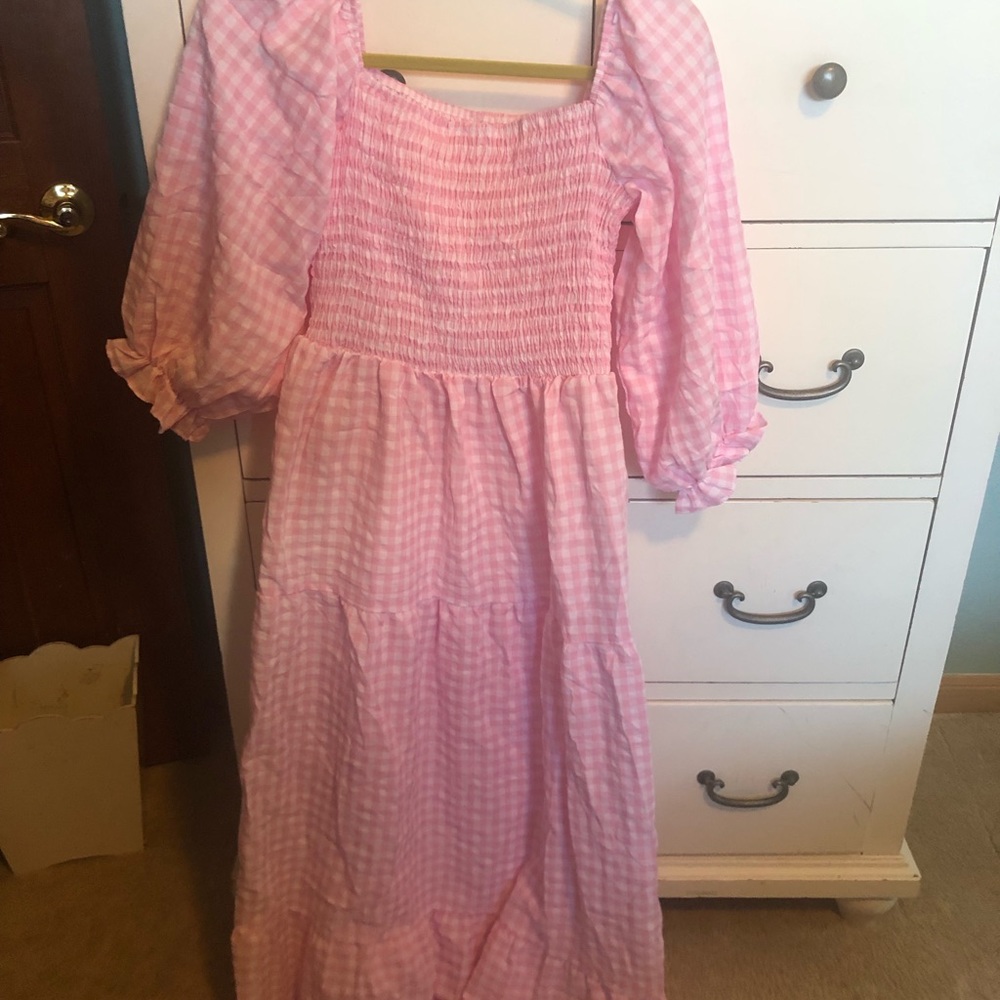 Amazon XL pink gingham midi dress, never worn